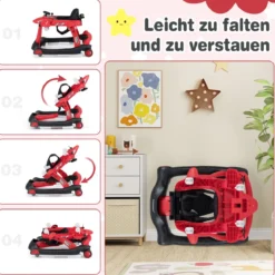 6 in 1 Lauflernhilfe mit Verstellbarer Höhe & Geschwindigkeit Klappbarer Lauflernwagen