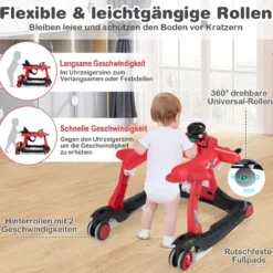 6 in 1 Lauflernhilfe mit Verstellbarer Höhe & Geschwindigkeit Klappbarer Lauflernwagen