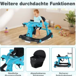 6 in 1 Lauflernhilfe mit Verstellbarer Höhe & Geschwindigkeit Klappbarer Lauflernwagen
