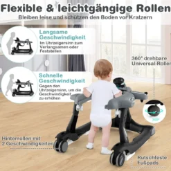6 in 1 Lauflernhilfe mit Verstellbarer Höhe & Geschwindigkeit Klappbarer Lauflernwagen