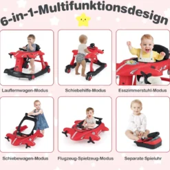 6 in 1 Lauflernhilfe mit Verstellbarer Höhe & Geschwindigkeit Klappbarer Lauflernwagen