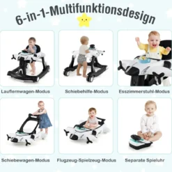 6 in 1 Lauflernhilfe mit Verstellbarer Höhe & Geschwindigkeit Klappbarer Lauflernwagen