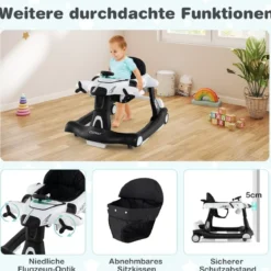 6 in 1 Lauflernhilfe mit Verstellbarer Höhe & Geschwindigkeit Klappbarer Lauflernwagen