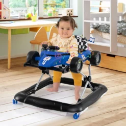 4-in-1-Lauflernwagen Gehassistent mit 3-stufig einstellbarer Höhe gepolstertem Sitz Lenkrad & Spieluhr Blau