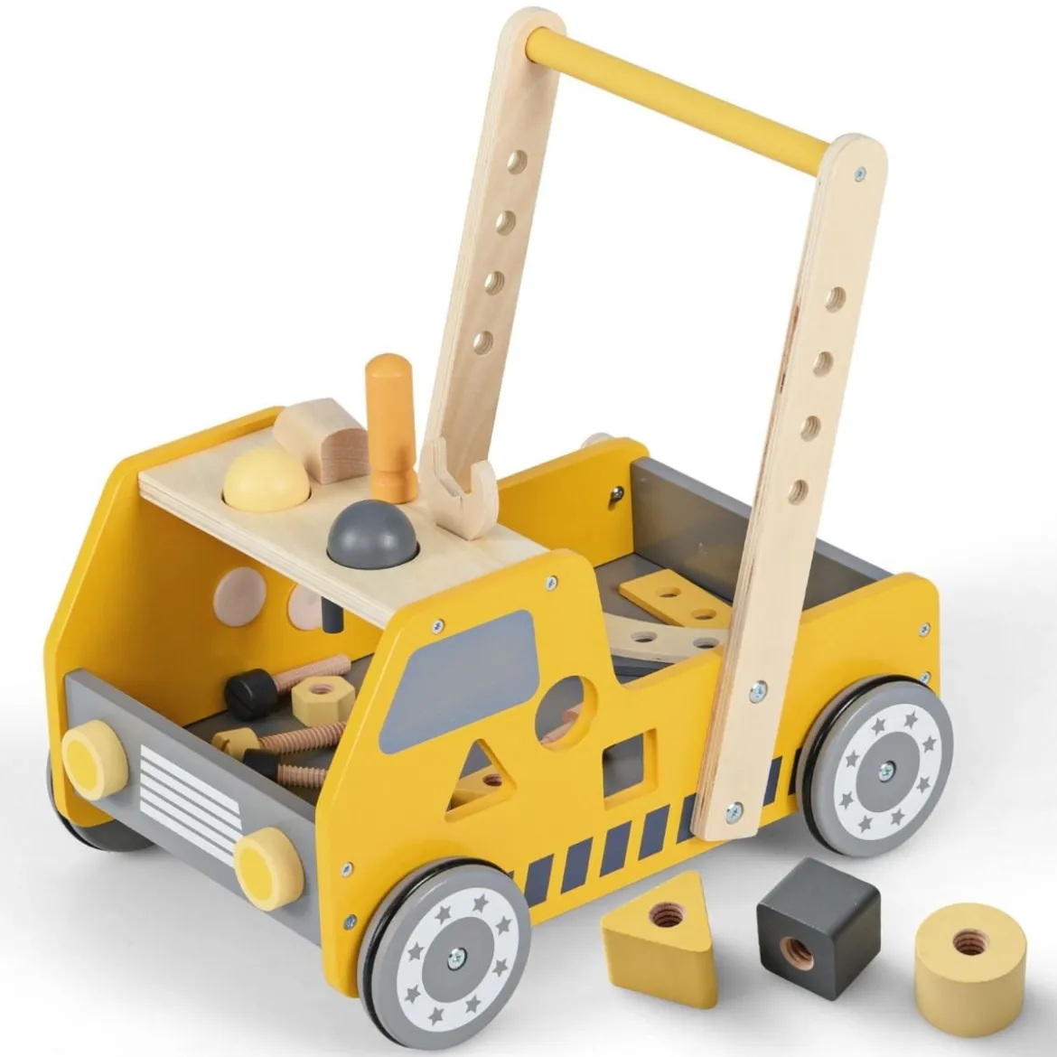 2-in-1 Lauflernwagen Holz Lauflernhilfe mit Multi-Aktivitätszentrum Baby Walker Laufwagen