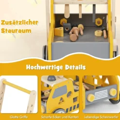 2-in-1 Lauflernwagen Holz Lauflernhilfe mit Multi-Aktivitätszentrum Baby Walker Laufwagen