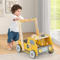 2-in-1 Lauflernwagen Holz Lauflernhilfe mit Multi-Aktivitätszentrum Baby Walker Laufwagen