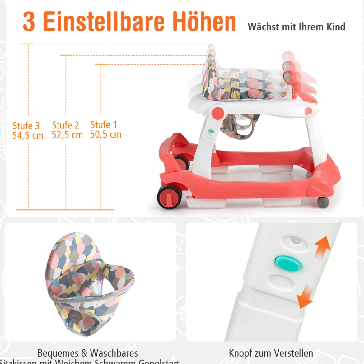 2 in 1 Lauflernwagen Klappbarer Lauflernwage Schwarz/Grün/Grau/Orange/Schwarz+ Weiß