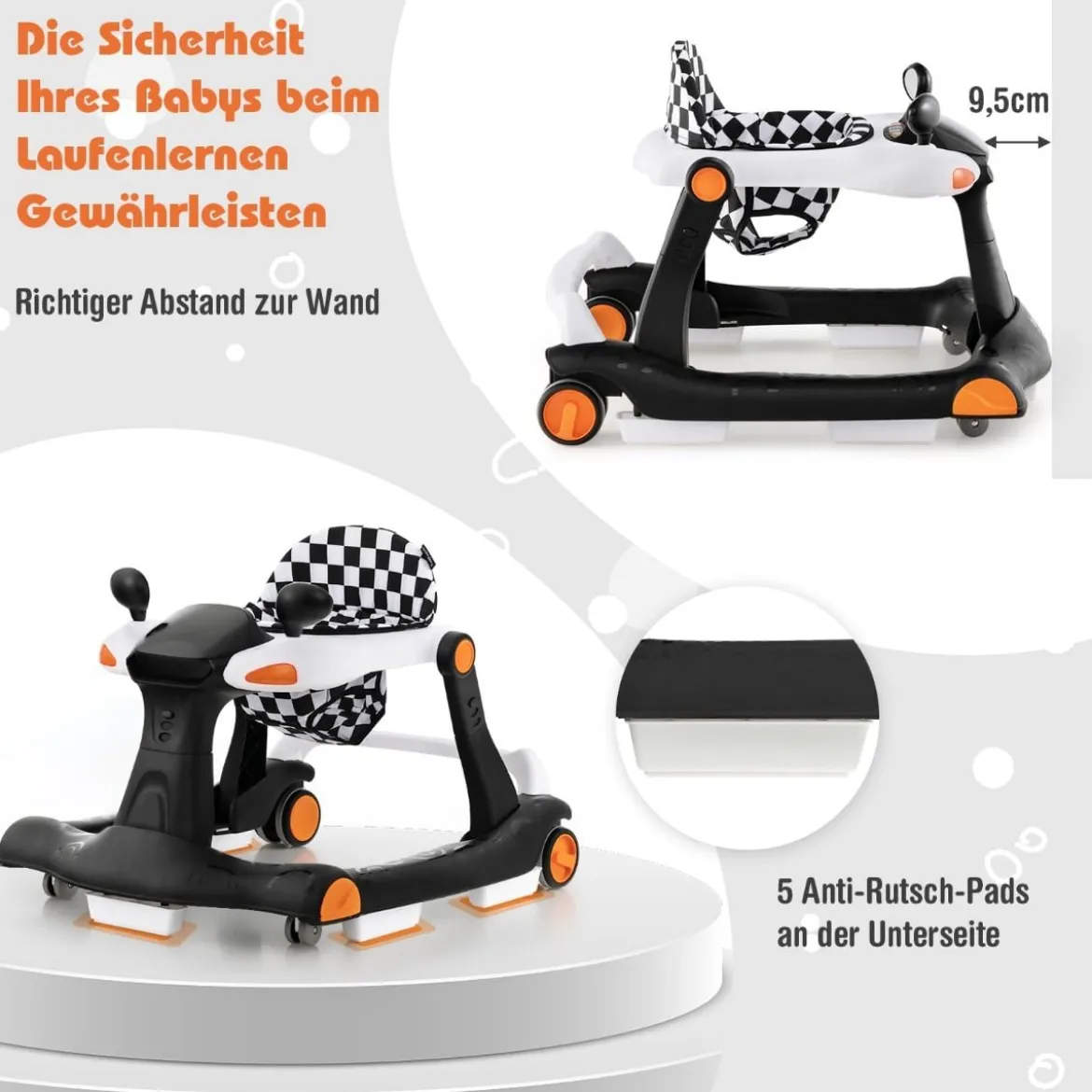 2 in 1 Lauflernwagen Klappbarer Lauflernwage Schwarz/Grün/Grau/Orange/Schwarz+ Weiß