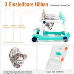 2 in 1 Lauflernwagen Klappbarer Lauflernwage Schwarz/Grün/Grau/Orange/Schwarz+ Weiß