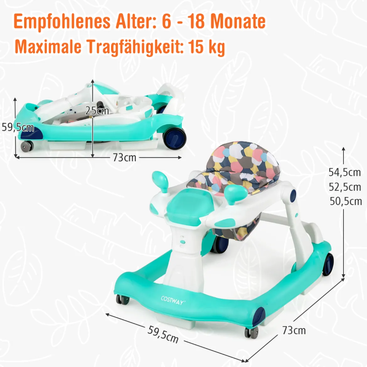 2 in 1 Lauflernwagen Klappbarer Lauflernwage Schwarz/Grün/Grau/Orange/Schwarz+ Weiß