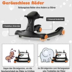 2 in 1 Lauflernwagen Klappbarer Lauflernwage Schwarz/Grün/Grau/Orange/Schwarz+ Weiß