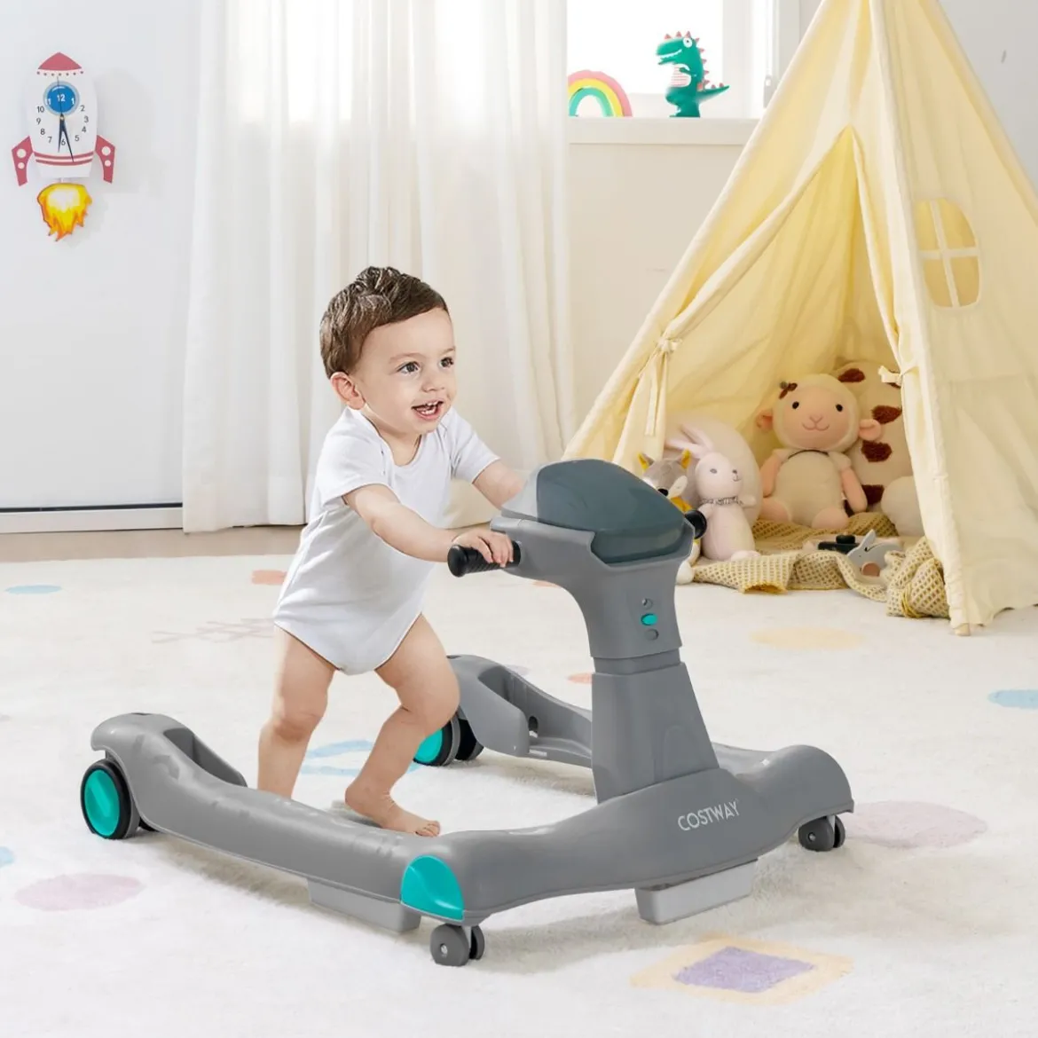 2 in 1 Lauflernwagen Klappbarer Lauflernwage Schwarz/Grün/Grau/Orange/Schwarz+ Weiß