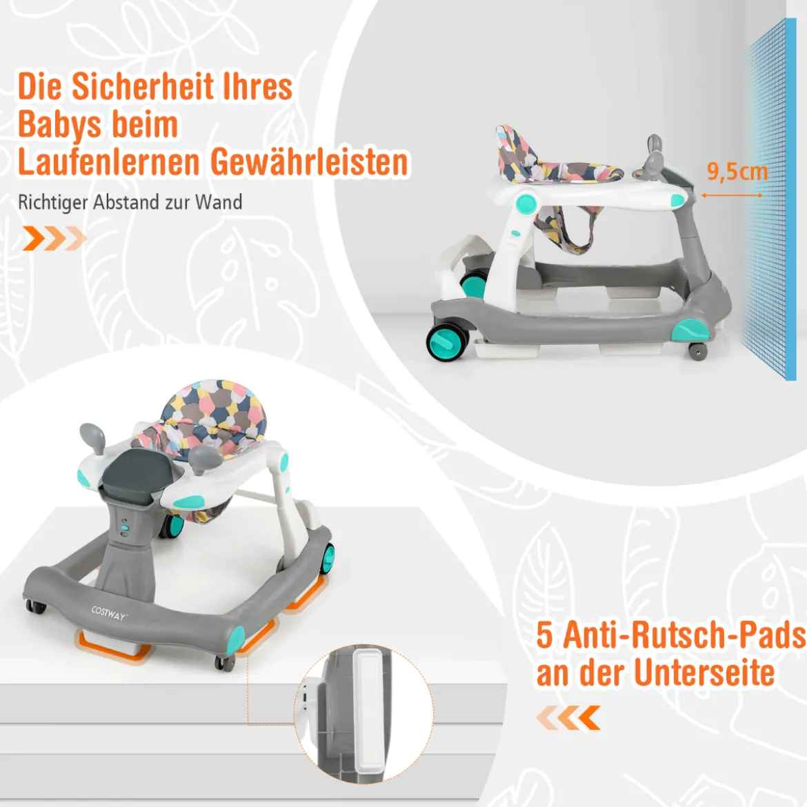 2 in 1 Lauflernwagen Klappbarer Lauflernwage Schwarz/Grün/Grau/Orange/Schwarz+ Weiß