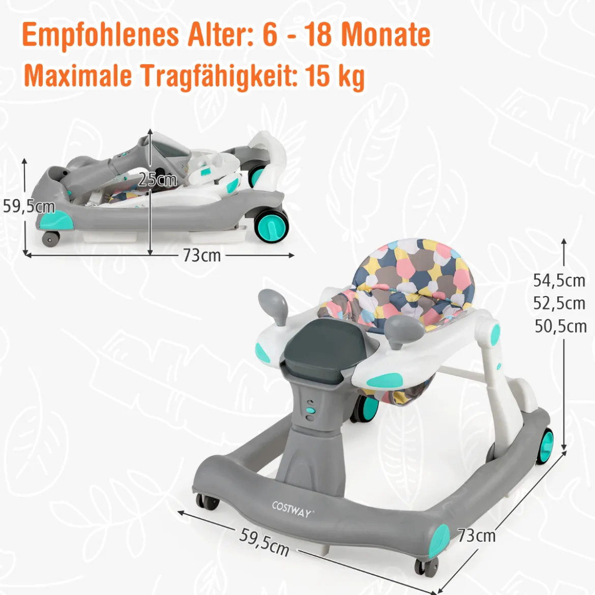 2 in 1 Lauflernwagen Klappbarer Lauflernwage Schwarz/Grün/Grau/Orange/Schwarz+ Weiß