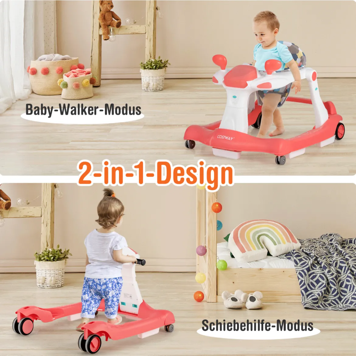 2 in 1 Lauflernwagen Klappbarer Lauflernwage Schwarz/Grün/Grau/Orange/Schwarz+ Weiß