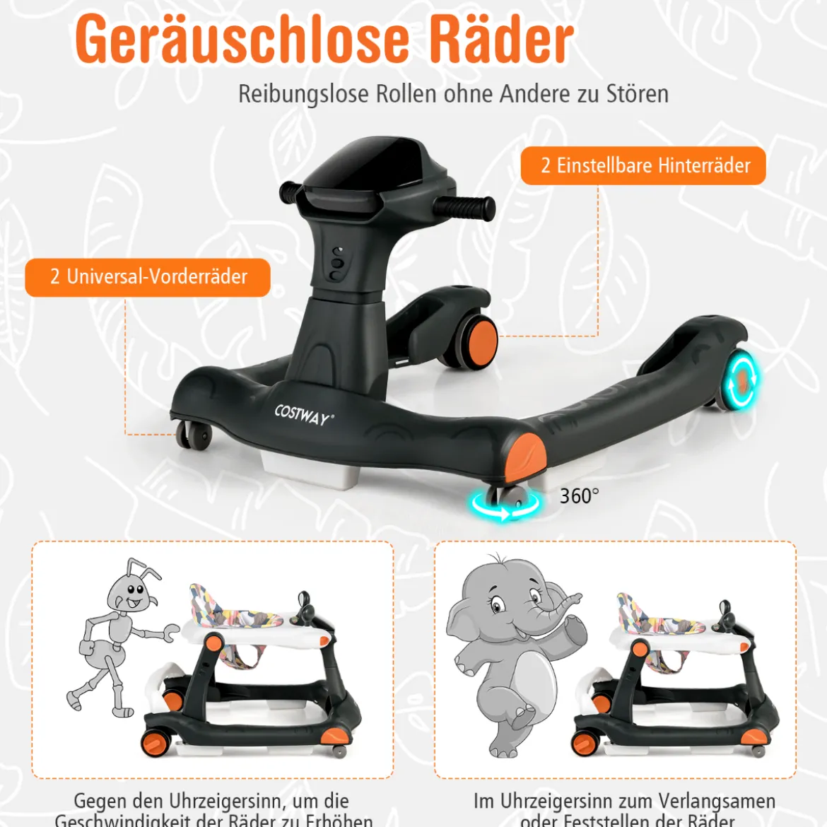2 in 1 Lauflernwagen Klappbarer Lauflernwage Schwarz/Grün/Grau/Orange/Schwarz+ Weiß