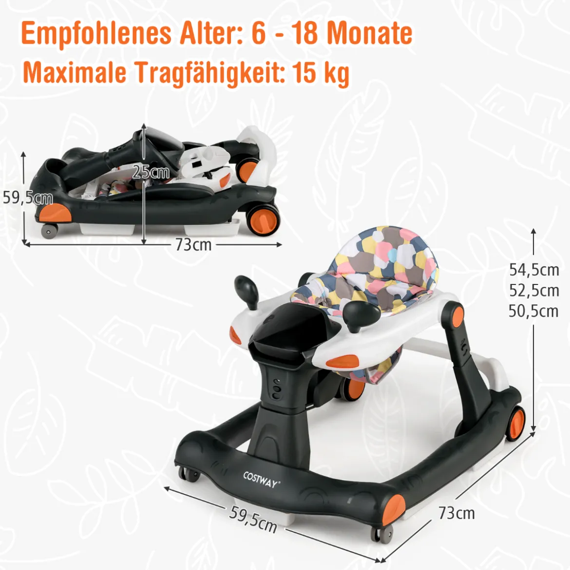 2 in 1 Lauflernwagen Klappbarer Lauflernwage Schwarz/Grün/Grau/Orange/Schwarz+ Weiß