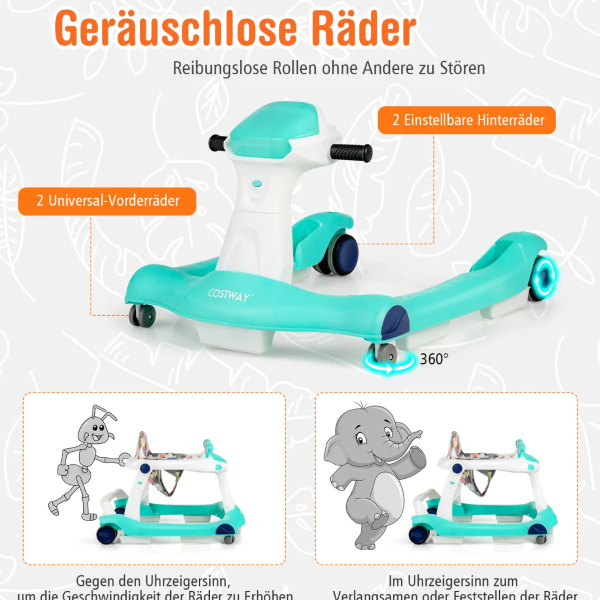 2 in 1 Lauflernwagen Klappbarer Lauflernwage Schwarz/Grün/Grau/Orange/Schwarz+ Weiß