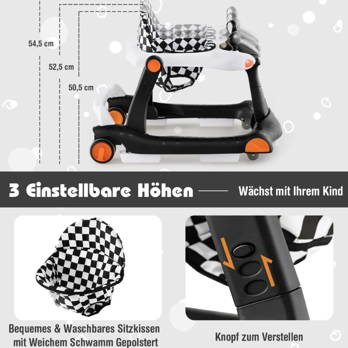 2 in 1 Lauflernwagen Klappbarer Lauflernwage Schwarz/Grün/Grau/Orange/Schwarz+ Weiß
