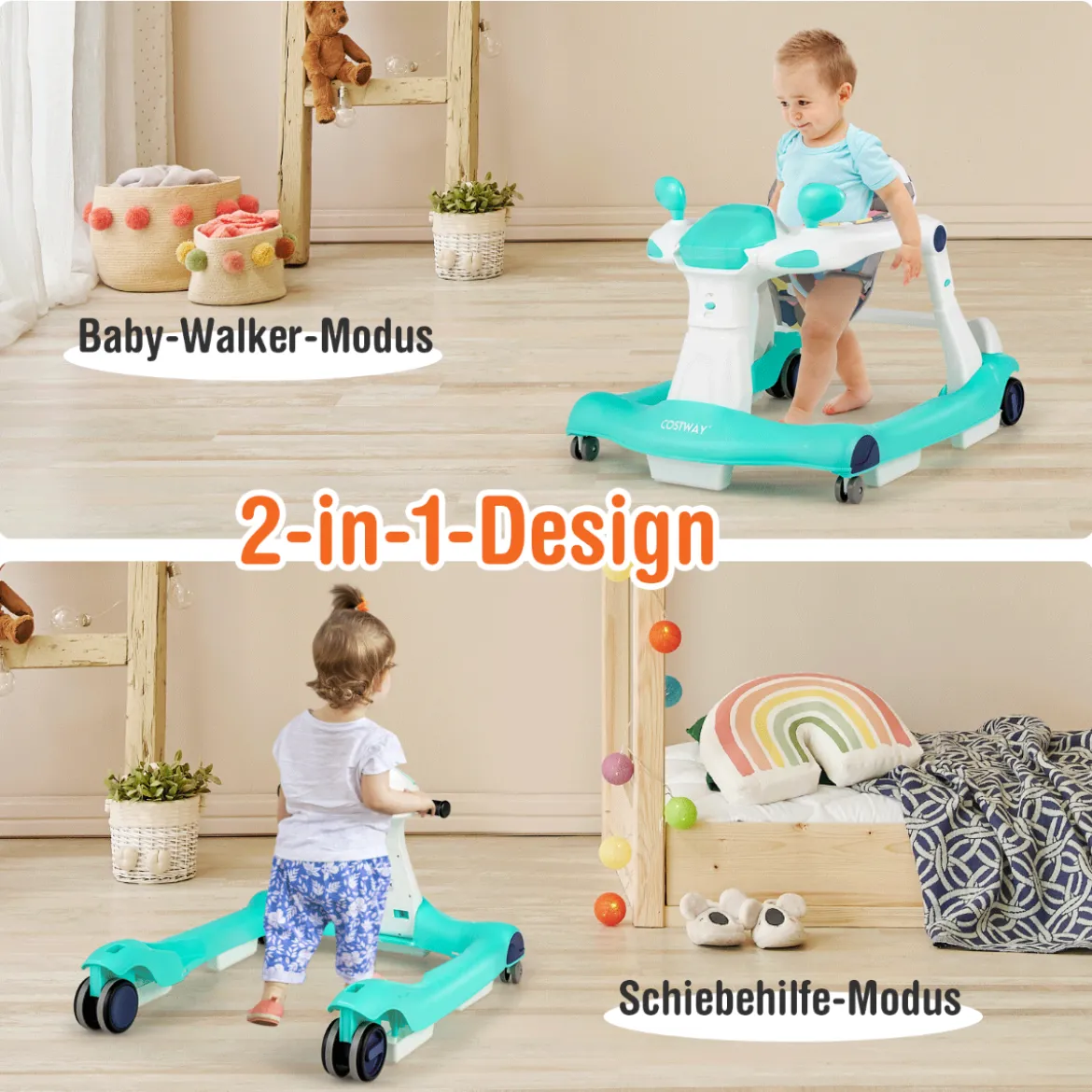 2 in 1 Lauflernwagen Klappbarer Lauflernwage Schwarz/Grün/Grau/Orange/Schwarz+ Weiß