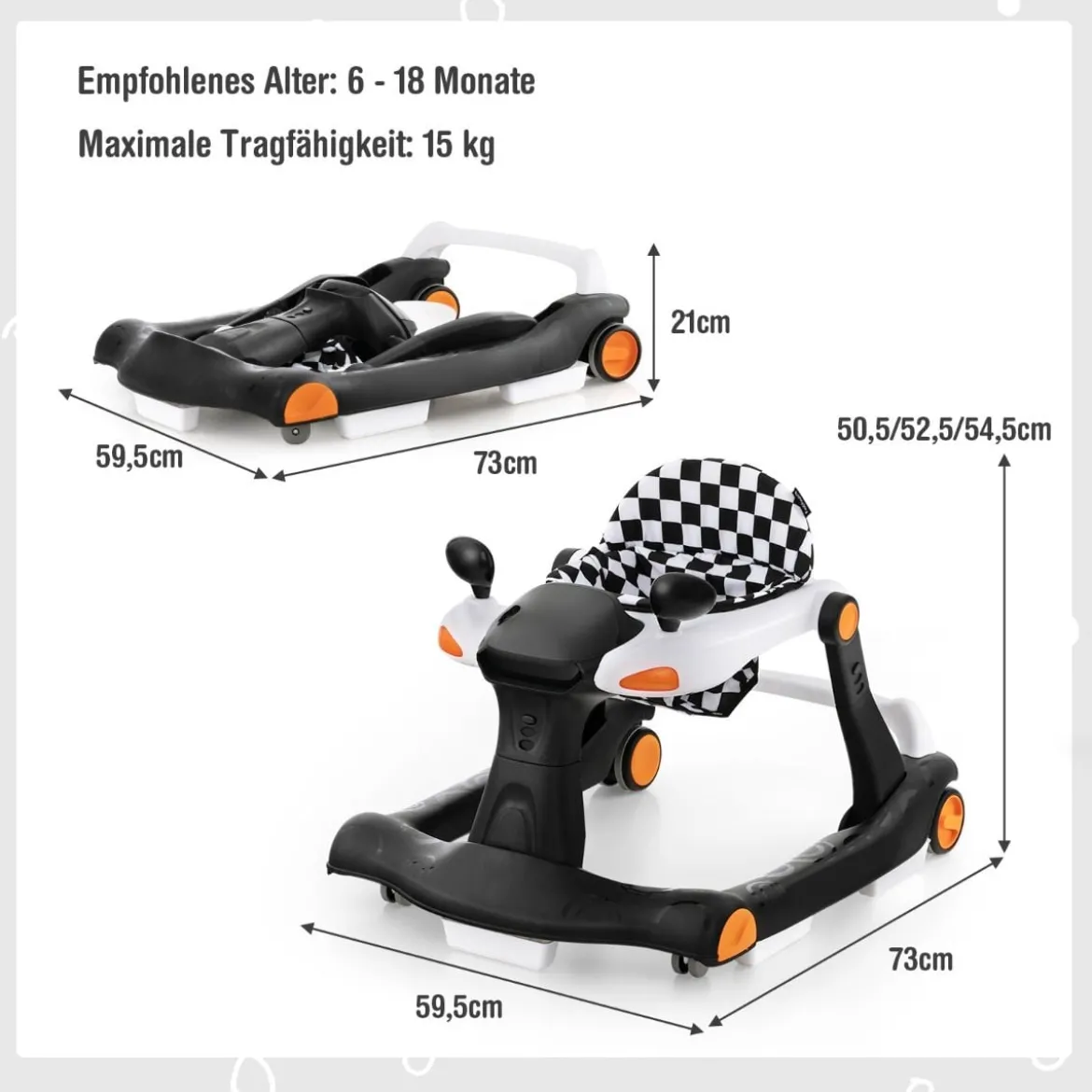 2 in 1 Lauflernwagen Klappbarer Lauflernwage Schwarz/Grün/Grau/Orange/Schwarz+ Weiß