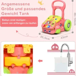 2 in 1 Lauflernwagen mit Lichtern und Musik Baby-Lauflernhilfe 35,5 x 43 x 46-53 cm Bunt