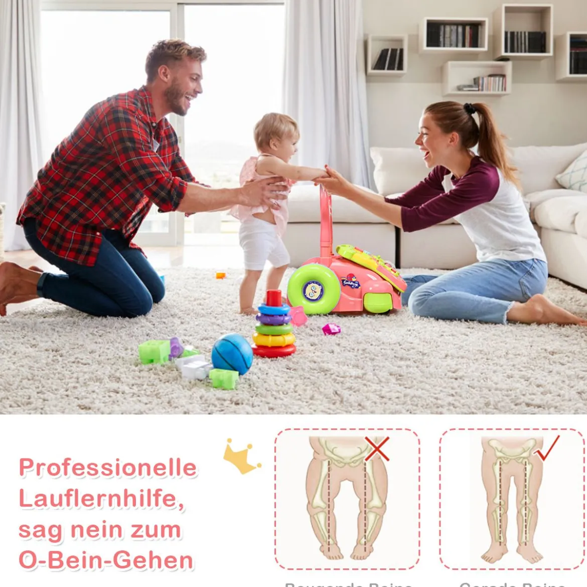 2 in 1 Lauflernwagen mit Lichtern und Musik Baby-Lauflernhilfe 35,5 x 43 x 46-53 cm Bunt