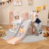 7 in 1 L-förmiges Kleinkind-Schaukel- und Rutschset freistehendes Kinderrutsch-Set mit Schaukel Rosa
