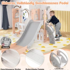 7 in 1 L-förmiges Kleinkind-Schaukel- und Rutschset freistehendes Kinderrutsch-Set mit Schaukel Rosa