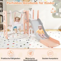 7 in 1 L-förmiges Kleinkind-Schaukel- und Rutschset freistehendes Kinderrutsch-Set mit Schaukel Rosa