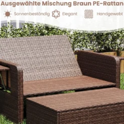 3 in 1 Lounge Möbel Rattan Gartenlounge Set mit Hocker Gartensofa mit Liegefunktion Weiß/Grau/Schwarz/Braun