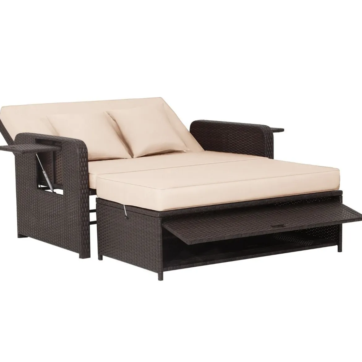 3 in 1 Lounge Möbel Rattan Gartenlounge Set mit Hocker Gartensofa mit Liegefunktion Weiß/Grau/Schwarz/Braun