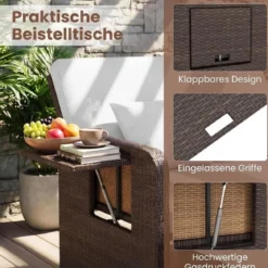 3 in 1 Lounge Möbel Rattan Gartenlounge Set mit Hocker Gartensofa mit Liegefunktion Weiß/Grau/Schwarz/Braun
