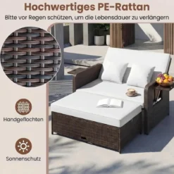 3 in 1 Lounge Möbel Rattan Gartenlounge Set mit Hocker Gartensofa mit Liegefunktion Weiß/Grau/Schwarz/Braun