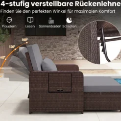 3 in 1 Lounge Möbel Rattan Gartenlounge Set mit Hocker Gartensofa mit Liegefunktion Weiß/Grau/Schwarz/Braun