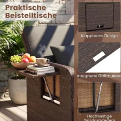 3 in 1 Lounge Möbel Rattan Gartenlounge Set mit Hocker Gartensofa mit Liegefunktion Weiß/Grau/Schwarz/Braun