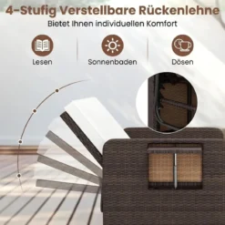 3 in 1 Lounge Möbel Rattan Gartenlounge Set mit Hocker Gartensofa mit Liegefunktion Weiß/Grau/Schwarz/Braun