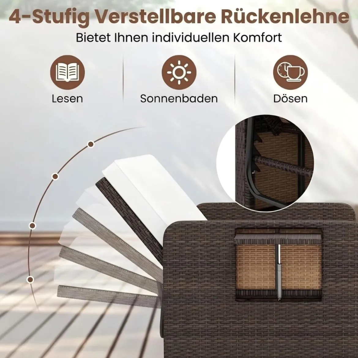3 in 1 Lounge Möbel Rattan Gartenlounge Set mit Hocker Gartensofa mit Liegefunktion Weiß/Grau/Schwarz/Braun