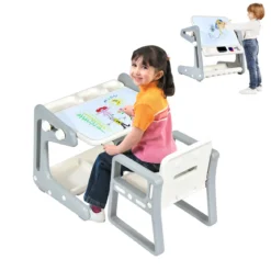 2 in1 Magnetische Maltafel&Zeichentisch mit Hocker Kinderschreibtisch Sitzgruppe