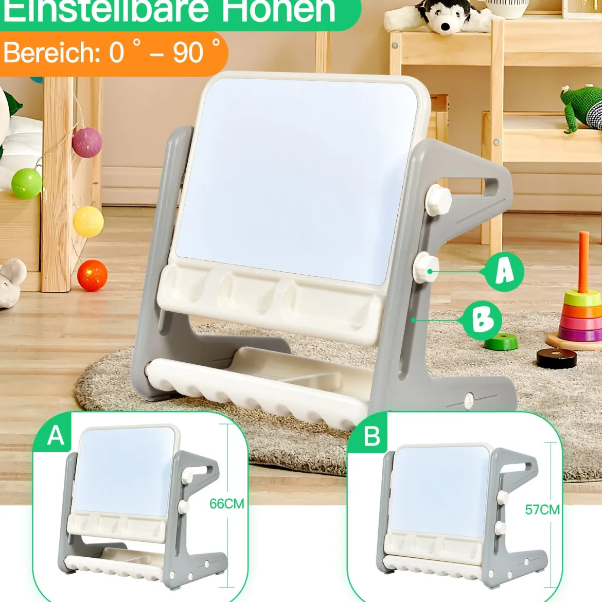 2 in1 Magnetische Maltafel&Zeichentisch mit Hocker Kinderschreibtisch Sitzgruppe