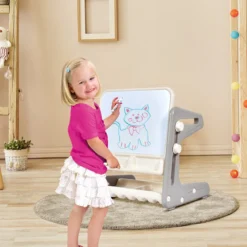 2 in1 Magnetische Maltafel&Zeichentisch mit Hocker Kinderschreibtisch Sitzgruppe