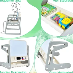 2 in1 Magnetische Maltafel&Zeichentisch mit Hocker Kinderschreibtisch Sitzgruppe