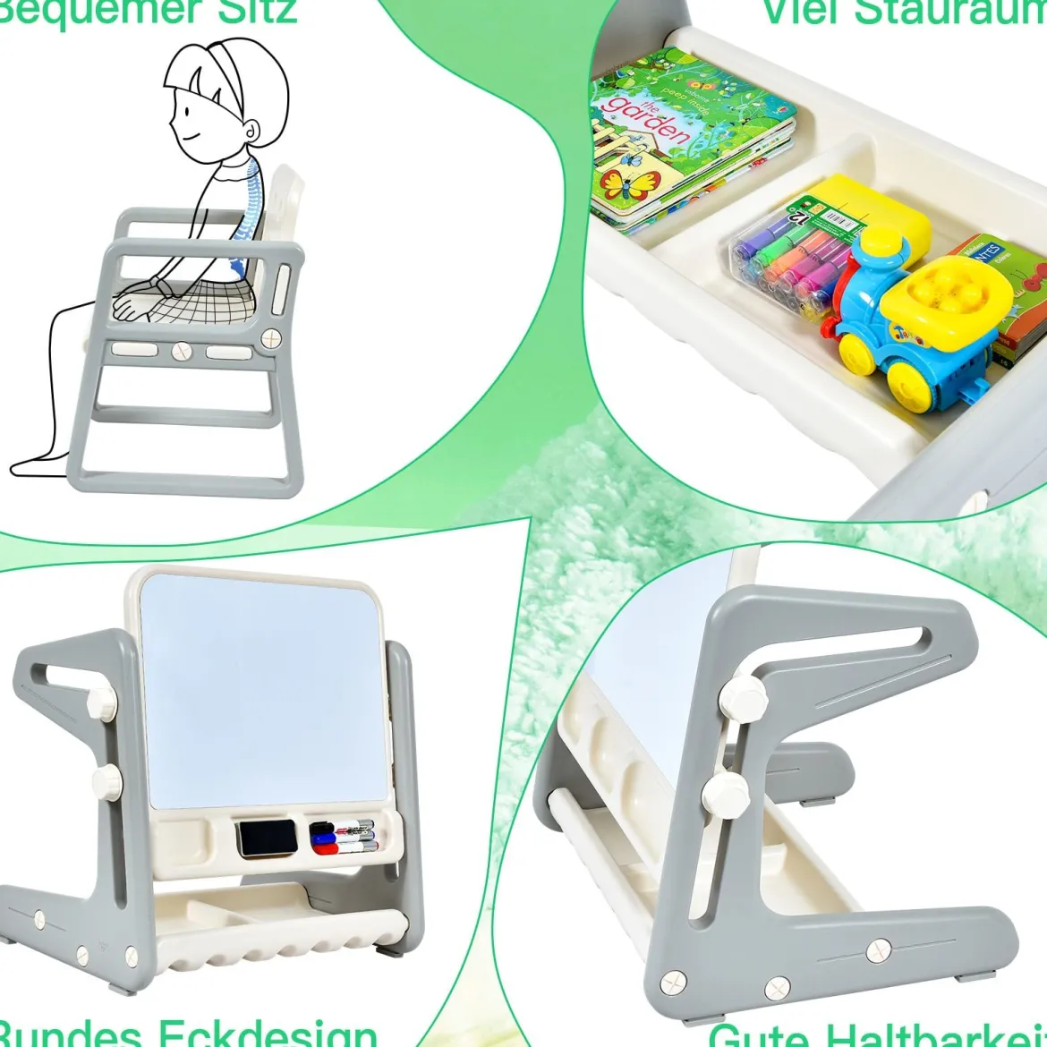 2 in1 Magnetische Maltafel&Zeichentisch mit Hocker Kinderschreibtisch Sitzgruppe