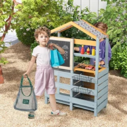 2-IN-1 Matschküche Kinder Outdoor Kinderküche Holz mit Tasche & Körben 75 x 34 x 111 cm Multicolor