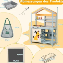 2-IN-1 Matschküche Kinder Outdoor Kinderküche Holz mit Tasche & Körben 75 x 34 x 111 cm Multicolor