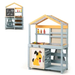2-IN-1 Matschküche Kinder Outdoor Kinderküche Holz mit Tasche & Körben 75 x 34 x 111 cm Multicolor
