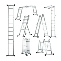 7-in-1 Mehrzweckleiter aus Aluminium Gerüstleiter bis 150 kg belastbar 370,5 cm Silber