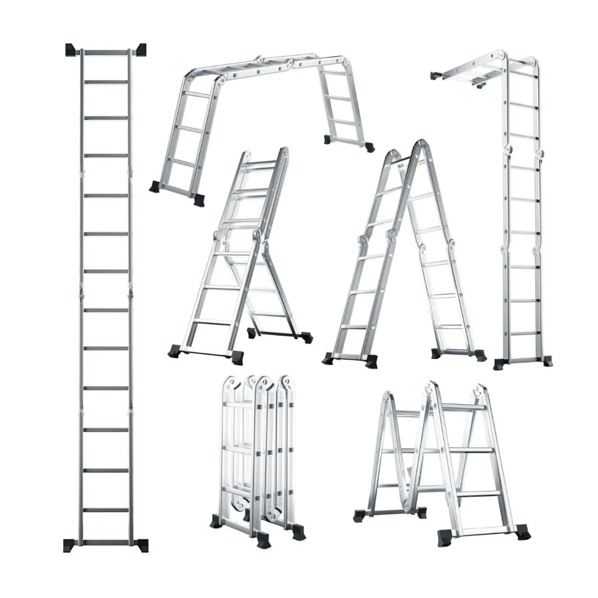 7-in-1 Mehrzweckleiter aus Aluminium Gerüstleiter bis 150 kg belastbar 370,5 cm Silber