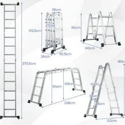 7-in-1 Mehrzweckleiter aus Aluminium Gerüstleiter bis 150 kg belastbar 370,5 cm Silber